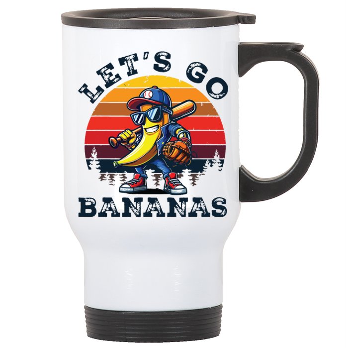 Lets Go Bananas Banana Playing Baseball Baseball Player Gift Stainless Steel Travel Mug