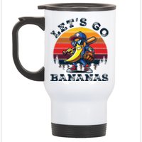 Lets Go Bananas Banana Playing Baseball Baseball Player Gift Stainless Steel Travel Mug