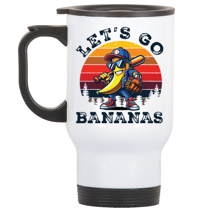 Lets Go Bananas Banana Playing Baseball Baseball Player Gift Stainless Steel Travel Mug