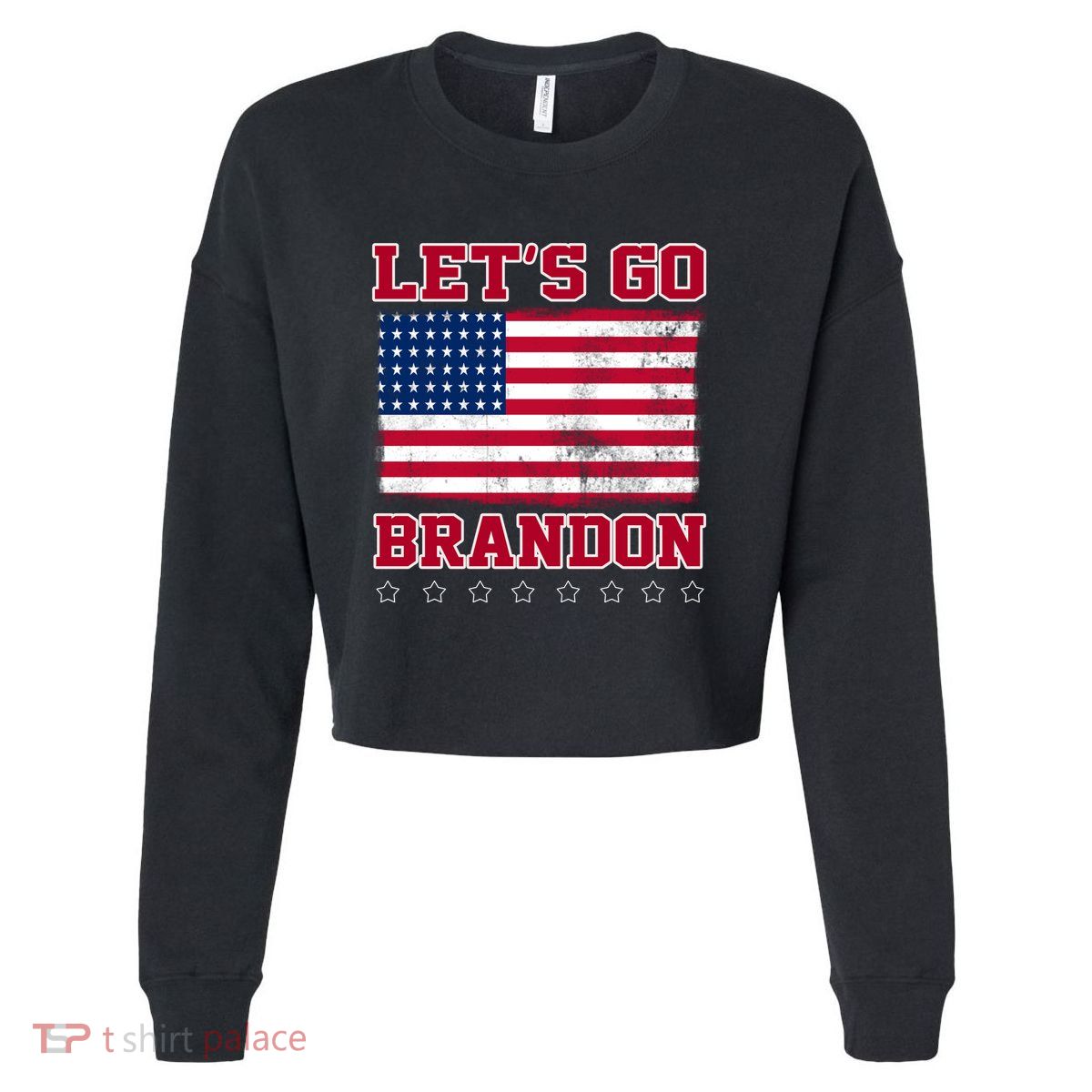 Let's Go Brandon Vintage American Flag Cropped Pullover Crew
