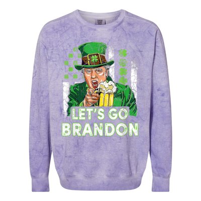 Lets Go Brandon St Patrick's Day Trump Beer And America Flag Colorblast Crewneck Sweatshirt