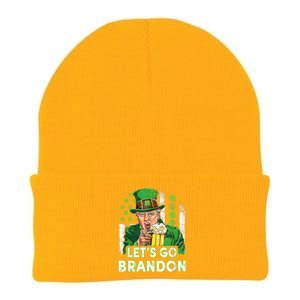 Lets Go Brandon St Patrick's Day Trump Beer And America Flag Knit Cap Winter Beanie