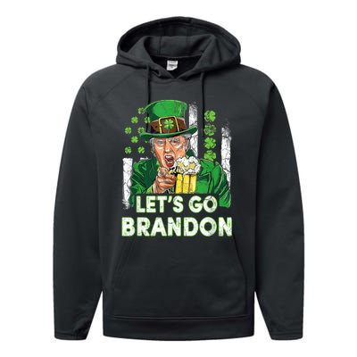 Lets Go Brandon St Patrick's Day Trump Beer And America Flag Performance Fleece Hoodie