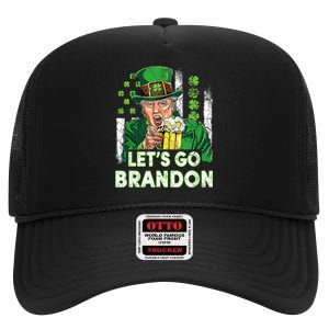 Lets Go Brandon St Patrick's Day Trump Beer And America Flag High Crown Mesh Back Trucker Hat