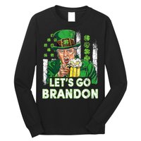 Lets Go Brandon St Patrick's Day Trump Beer And America Flag Long Sleeve Shirt