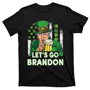 Lets Go Brandon St Patrick's Day Trump Beer And America Flag T-Shirt