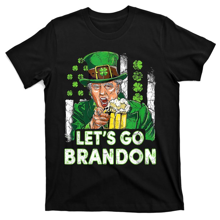 Lets Go Brandon St Patrick's Day Trump Beer And America Flag T-Shirt