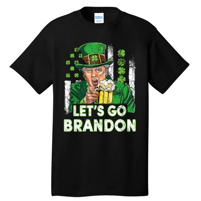 Lets Go Brandon St Patrick's Day Trump Beer And America Flag Tall T-Shirt