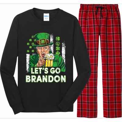 Lets Go Brandon St Patrick's Day Trump Beer And America Flag Long Sleeve Pajama Set