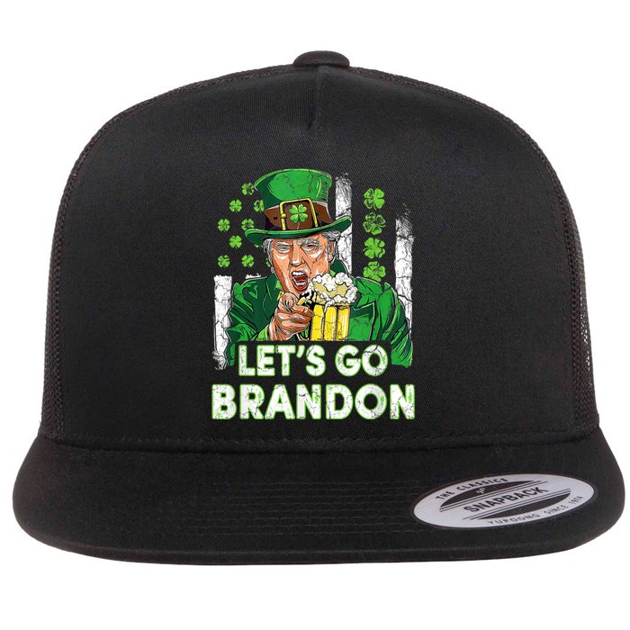 Lets Go Brandon St Patrick's Day Trump Beer And America Flag Flat Bill Trucker Hat