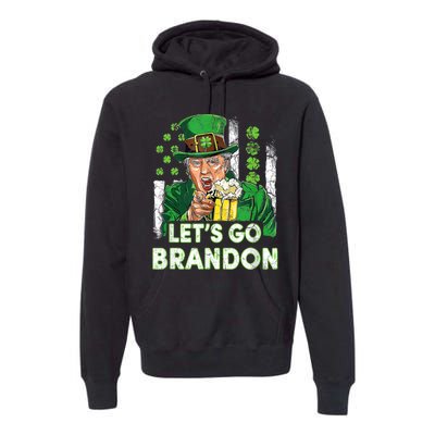 Lets Go Brandon St Patrick's Day Trump Beer And America Flag Premium Hoodie