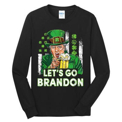 Lets Go Brandon St Patrick's Day Trump Beer And America Flag Tall Long Sleeve T-Shirt