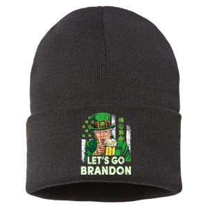 Lets Go Brandon St Patrick's Day Trump Beer And America Flag Sustainable Knit Beanie