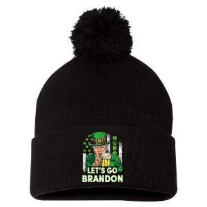 Lets Go Brandon St Patrick's Day Trump Beer And America Flag Pom Pom 12in Knit Beanie