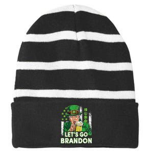 Lets Go Brandon St Patrick's Day Trump Beer And America Flag Striped Beanie with Solid Band