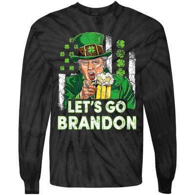 Lets Go Brandon St Patrick's Day Trump Beer And America Flag Tie-Dye Long Sleeve Shirt