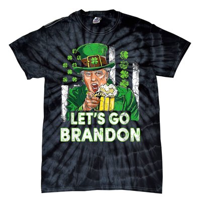 Lets Go Brandon St Patrick's Day Trump Beer And America Flag Tie-Dye T-Shirt