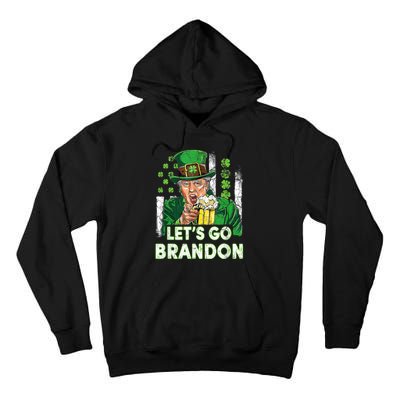 Lets Go Brandon St Patrick's Day Trump Beer And America Flag Tall Hoodie