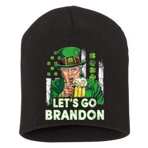 Lets Go Brandon St Patrick's Day Trump Beer And America Flag Short Acrylic Beanie