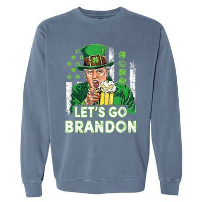 Lets Go Brandon St Patrick's Day Trump Beer And America Flag Garment-Dyed Sweatshirt