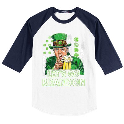 Lets Go Brandon St Patrick's Day Trump Beer And America Flag Baseball Sleeve Shirt