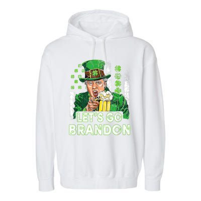 Lets Go Brandon St Patrick's Day Trump Beer And America Flag Garment-Dyed Fleece Hoodie