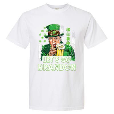 Lets Go Brandon St Patrick's Day Trump Beer And America Flag Garment-Dyed Heavyweight T-Shirt