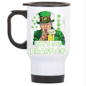 Lets Go Brandon St Patrick's Day Trump Beer And America Flag Stainless Steel Travel Mug