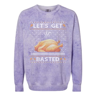 Lets Get Basted Turkey Fall Vibes Ugly Thanksgiving Sweater Gift Colorblast Crewneck Sweatshirt