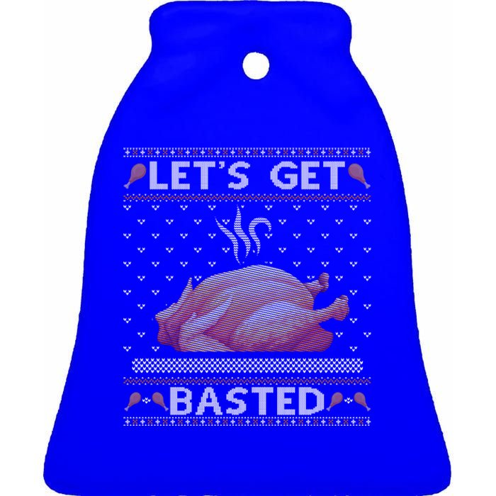 Lets Get Basted Turkey Fall Vibes Ugly Thanksgiving Sweater Gift Ceramic Bell Ornament