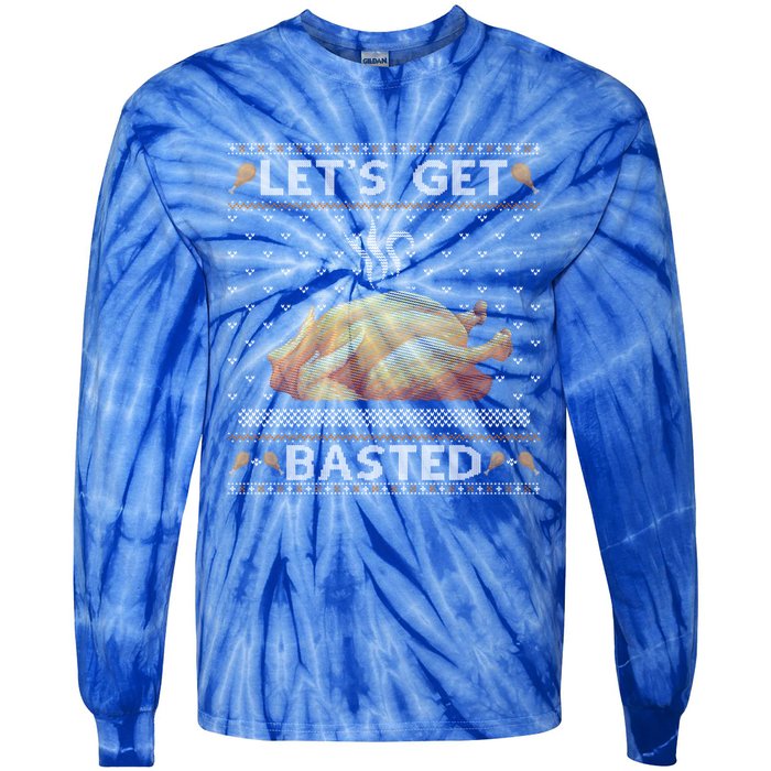 Lets Get Basted Turkey Fall Vibes Ugly Thanksgiving Sweater Gift Tie-Dye Long Sleeve Shirt