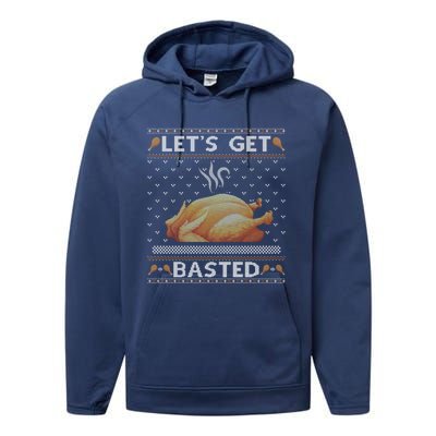 Lets Get Basted Turkey Fall Vibes Ugly Thanksgiving Sweater Gift Performance Fleece Hoodie