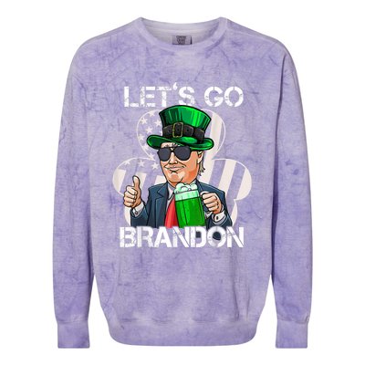 Lets Go Brandon St Patricks Day Trump American Flag Shamrock Colorblast Crewneck Sweatshirt