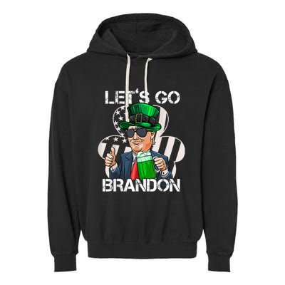 Lets Go Brandon St Patricks Day Trump American Flag Shamrock Garment-Dyed Fleece Hoodie