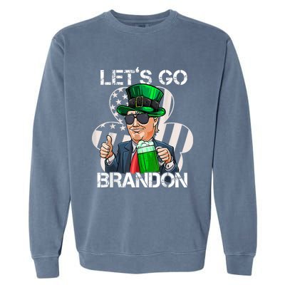 Lets Go Brandon St Patricks Day Trump American Flag Shamrock Garment-Dyed Sweatshirt