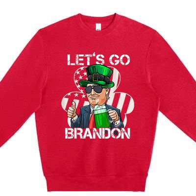 Lets Go Brandon St Patricks Day Trump American Flag Shamrock Premium Crewneck Sweatshirt