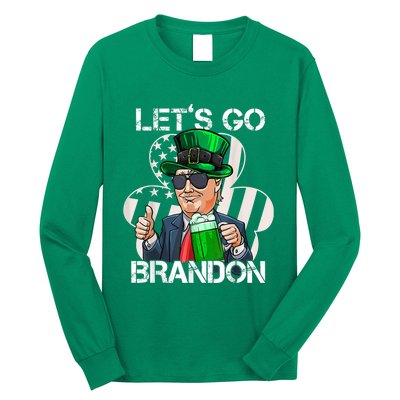 Lets Go Brandon St Patricks Day Trump American Flag Shamrock Long Sleeve Shirt