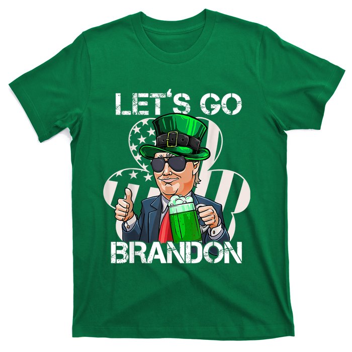 Lets Go Brandon St Patricks Day Trump American Flag Shamrock T-Shirt