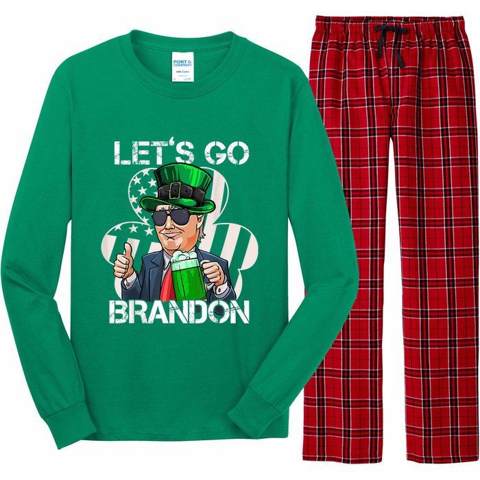 Lets Go Brandon St Patricks Day Trump American Flag Shamrock Long Sleeve Pajama Set