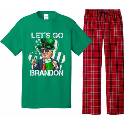 Lets Go Brandon St Patricks Day Trump American Flag Shamrock Pajama Set