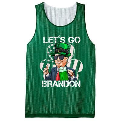 Lets Go Brandon St Patricks Day Trump American Flag Shamrock Mesh Reversible Basketball Jersey Tank