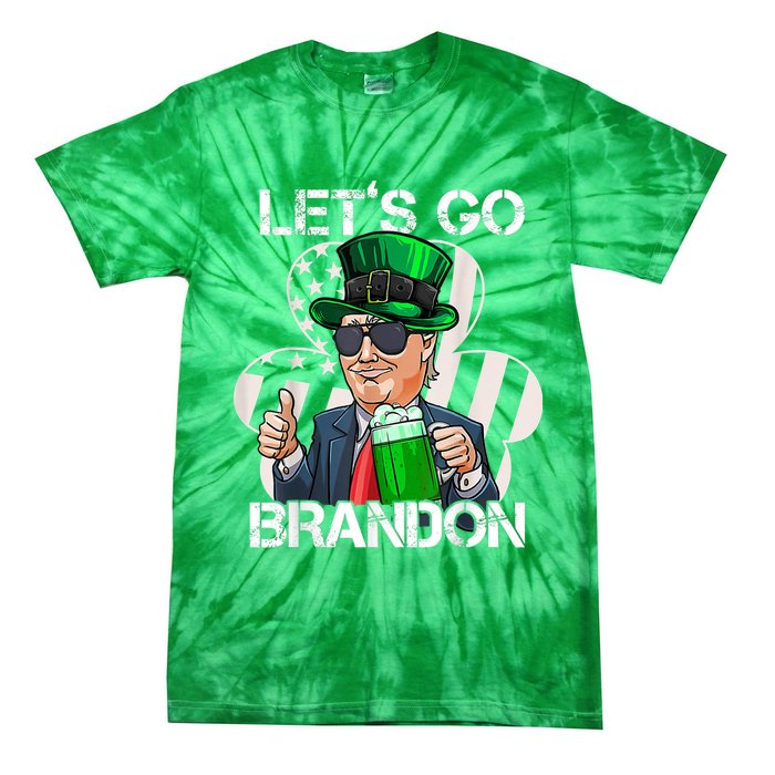 Lets Go Brandon St Patricks Day Trump American Flag Shamrock Tie-Dye T-Shirt