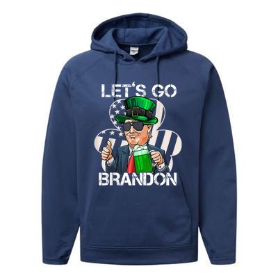 Lets Go Brandon St Patricks Day Trump American Flag Shamrock Performance Fleece Hoodie