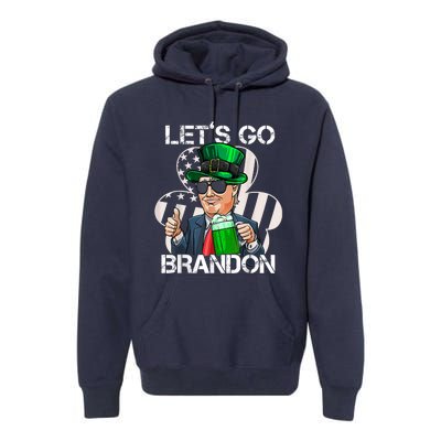 Lets Go Brandon St Patricks Day Trump American Flag Shamrock Premium Hoodie