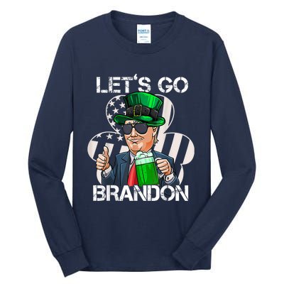 Lets Go Brandon St Patricks Day Trump American Flag Shamrock Tall Long Sleeve T-Shirt