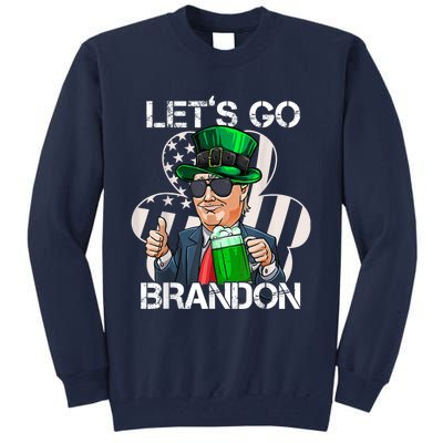 Lets Go Brandon St Patricks Day Trump American Flag Shamrock Tall Sweatshirt