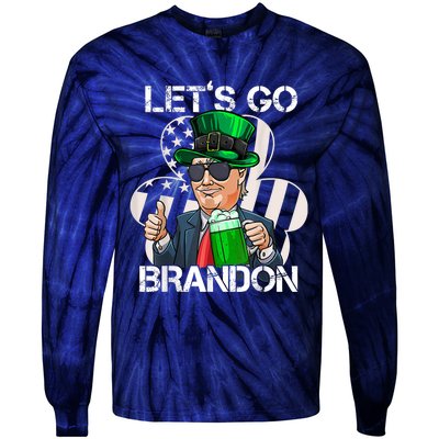 Lets Go Brandon St Patricks Day Trump American Flag Shamrock Tie-Dye Long Sleeve Shirt