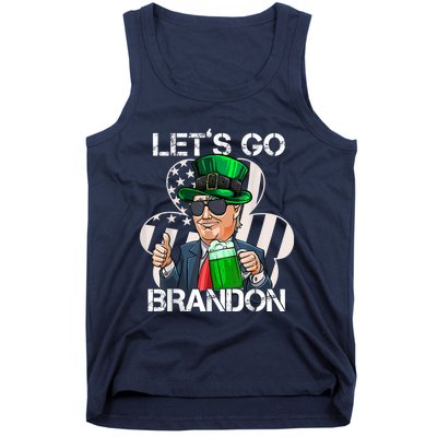 Lets Go Brandon St Patricks Day Trump American Flag Shamrock Tank Top