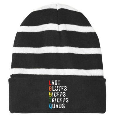 Last Glutes Biceps Triceps Quads Striped Beanie with Solid Band