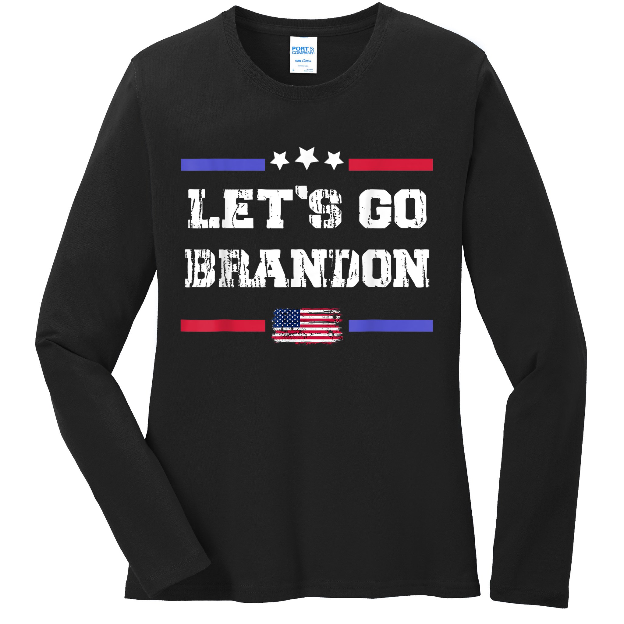 Let's Go Brandon Conservative Anti Liberal US Flag Ladies Long Sleeve Shirt